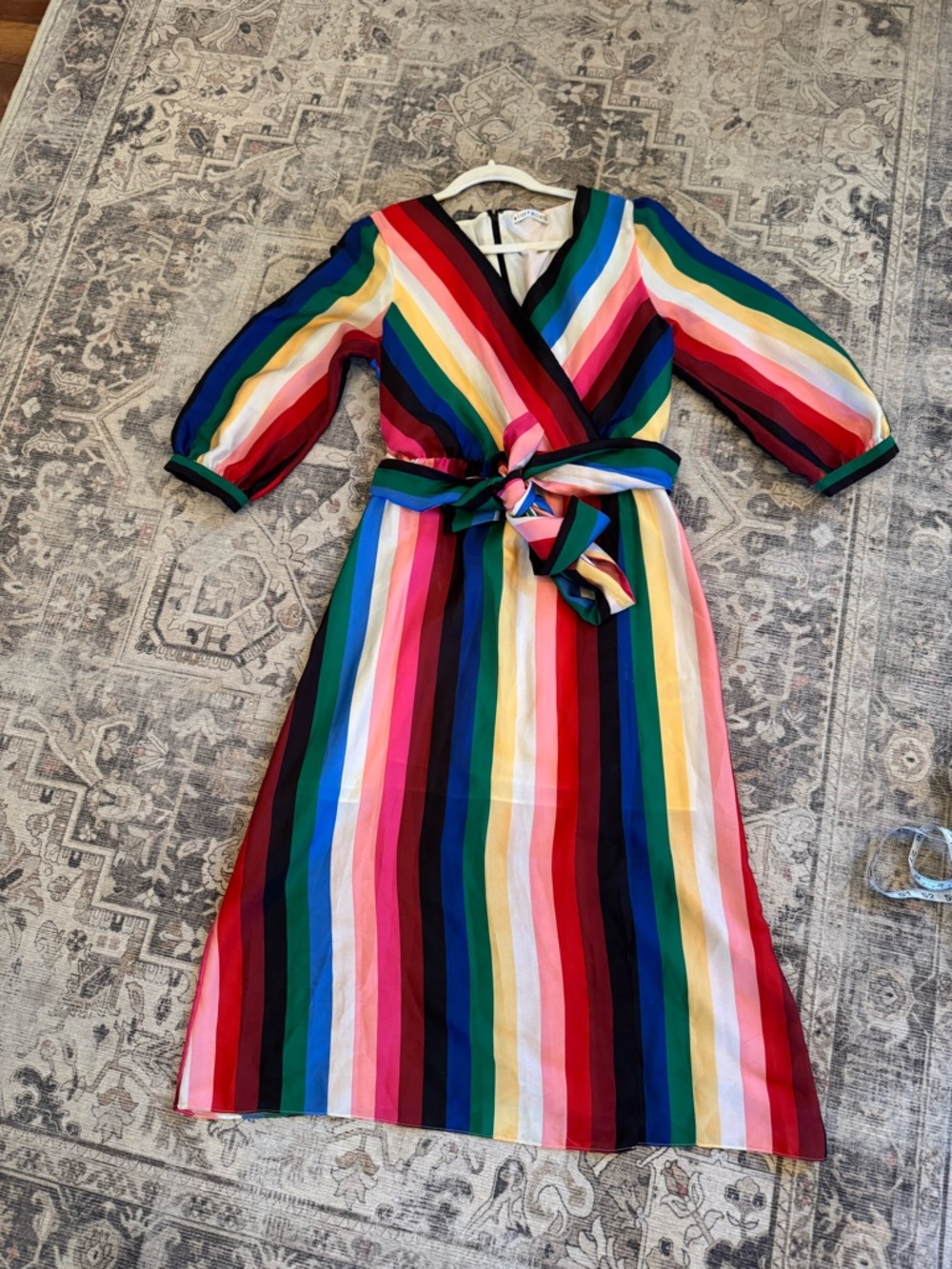 Alice + Olivia Dyanna rainbow striped midi wrap dress.  Size 12